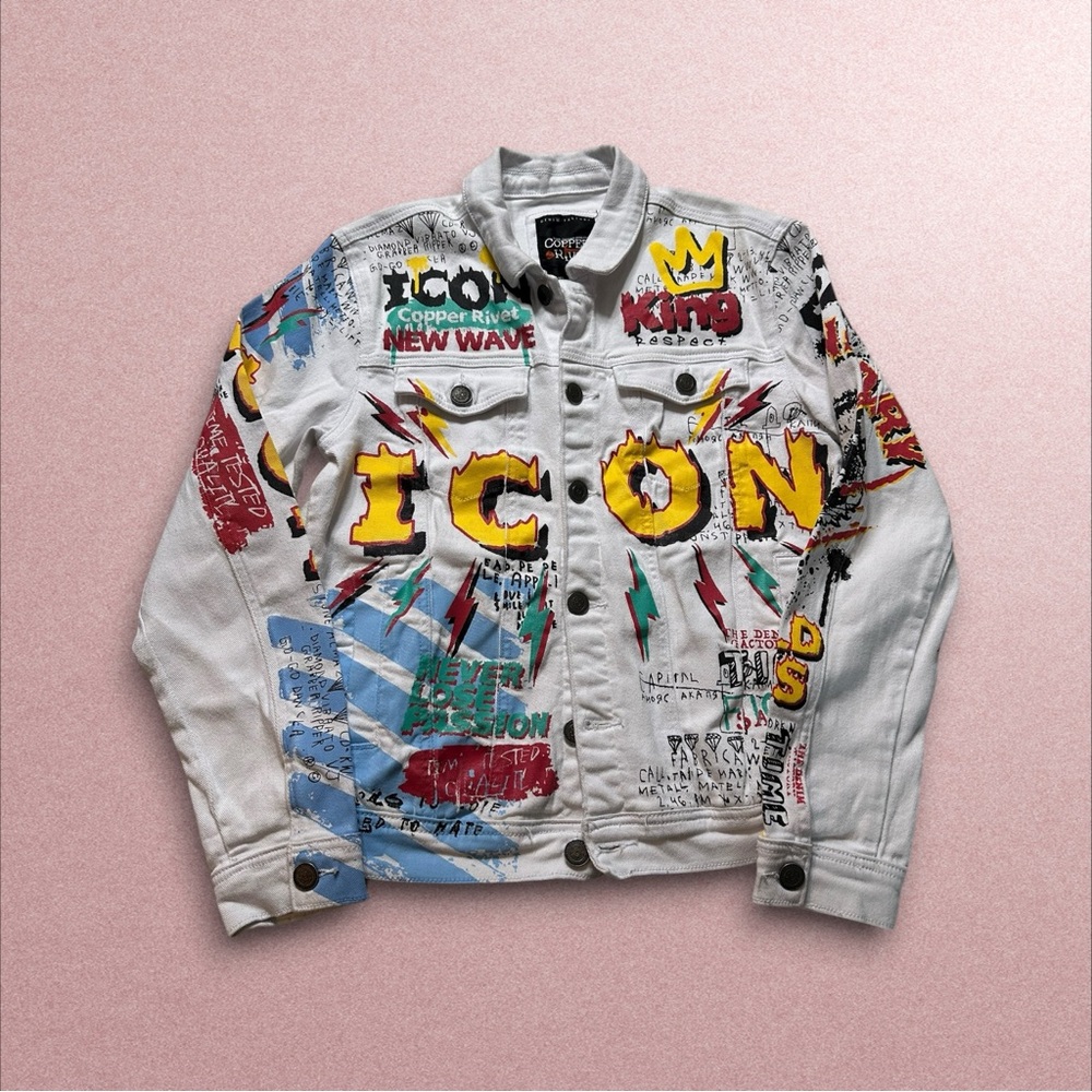 Copper Rivet Denim Jacket Mens Small White